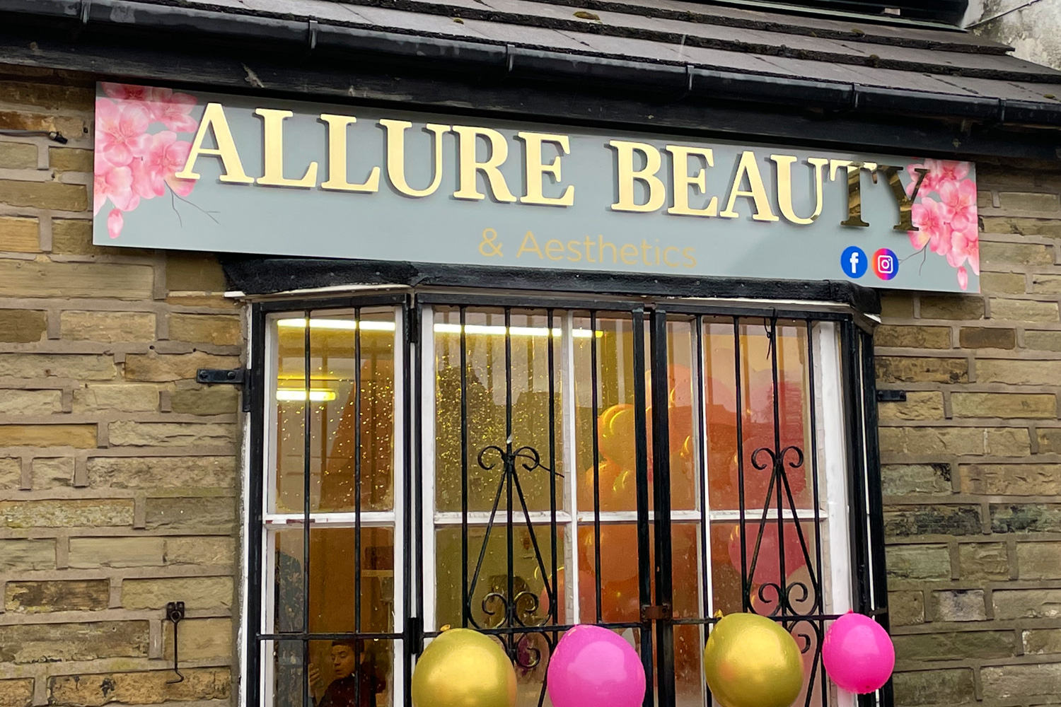 Shop sign for Allure Beauty in Wyke, Bradford, West Yorkshire, featuring elegant raised lettering and clean, modern design