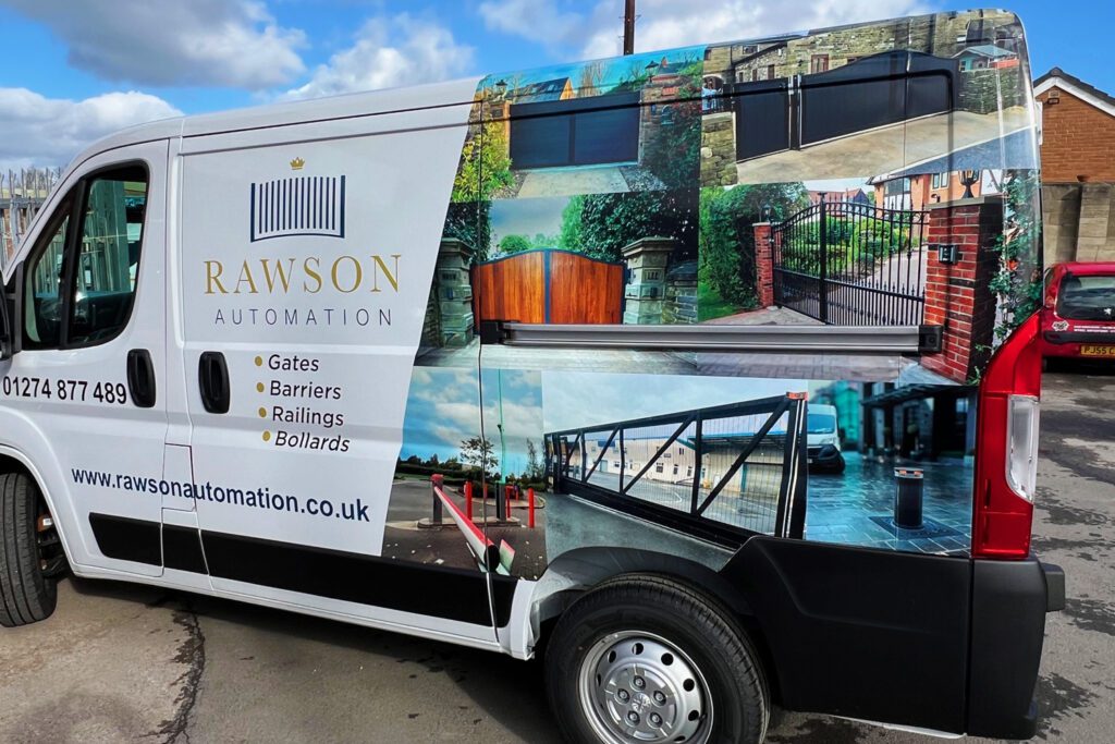 Full vehicle wrap for Rawson Automation showcasing industrial automation branding with company logo and contact details